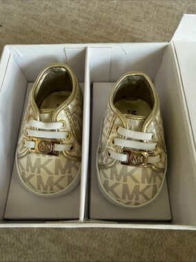 Michael Kors Metallic Gold Logo Infant Slip-Ons